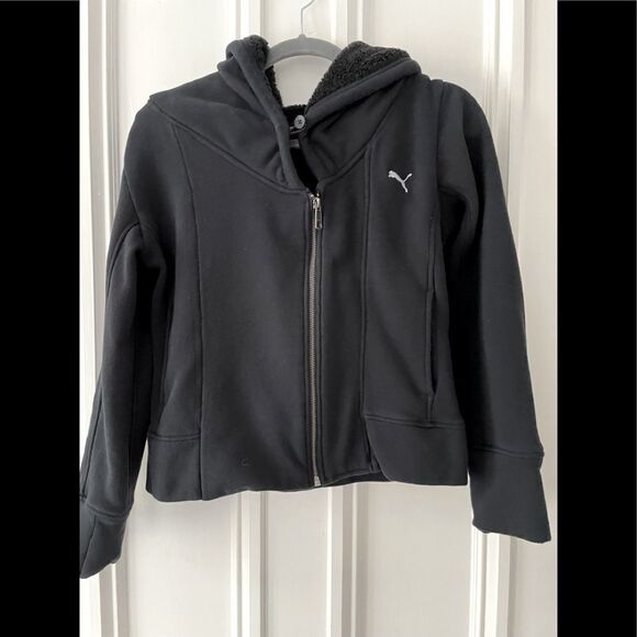 Puma Black fleece lined asymmetrical hoodie sweatshirt/jacket S - Picture 1 of 5